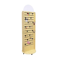 Double Sided Slatwall Display 20.5X20.5X68" Wood Floor Standing Rack 32 Hooks