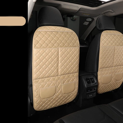 2Pcs Pu Leather Fit Car Seat Back Anti Kick Pad Seat Easy Clean Storage Bag - Foto 9 di 26