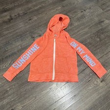 Old Navy  Sunshine On My Mind  Orange Hooded Zip Up Sweater Size Small 6/7