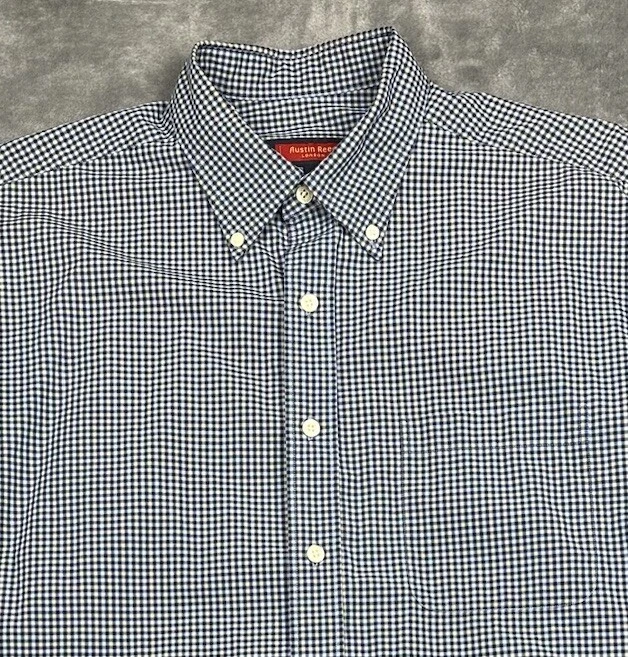 Camisa De Colección Austin Reed London Para Hombres Grande Azul Amarillo Cuadros Botón Informal Foto 2 de 4