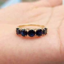 2Ct Round Cut Lab Created Blue Sapphire Wedding Band Ring 14K Yellow Gold Plated