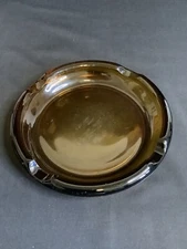 Vintage Brown Amber Glass Round Cigar Cigarette Ashtray 4 Large Slot MCM 7”