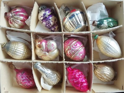 12 antique blown mercury glass Christmas tree ornaments German Czech
