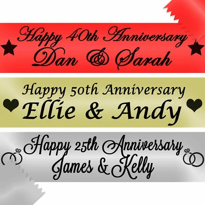 MY PRETTY LITTLE GIFTS Personalised Anniversary Banners Golden Silver Ruby 50th 25th 40th Wedding Happy