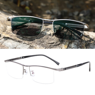 Men's Half Rim Transition Photochromic Reading Glasses UV400 Sunglasses Readers