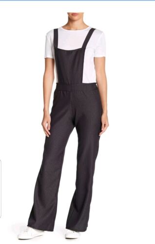 Poof! Gray Black Womens Size Small S Stripe Woven Overalls Jumpsuit NEW!