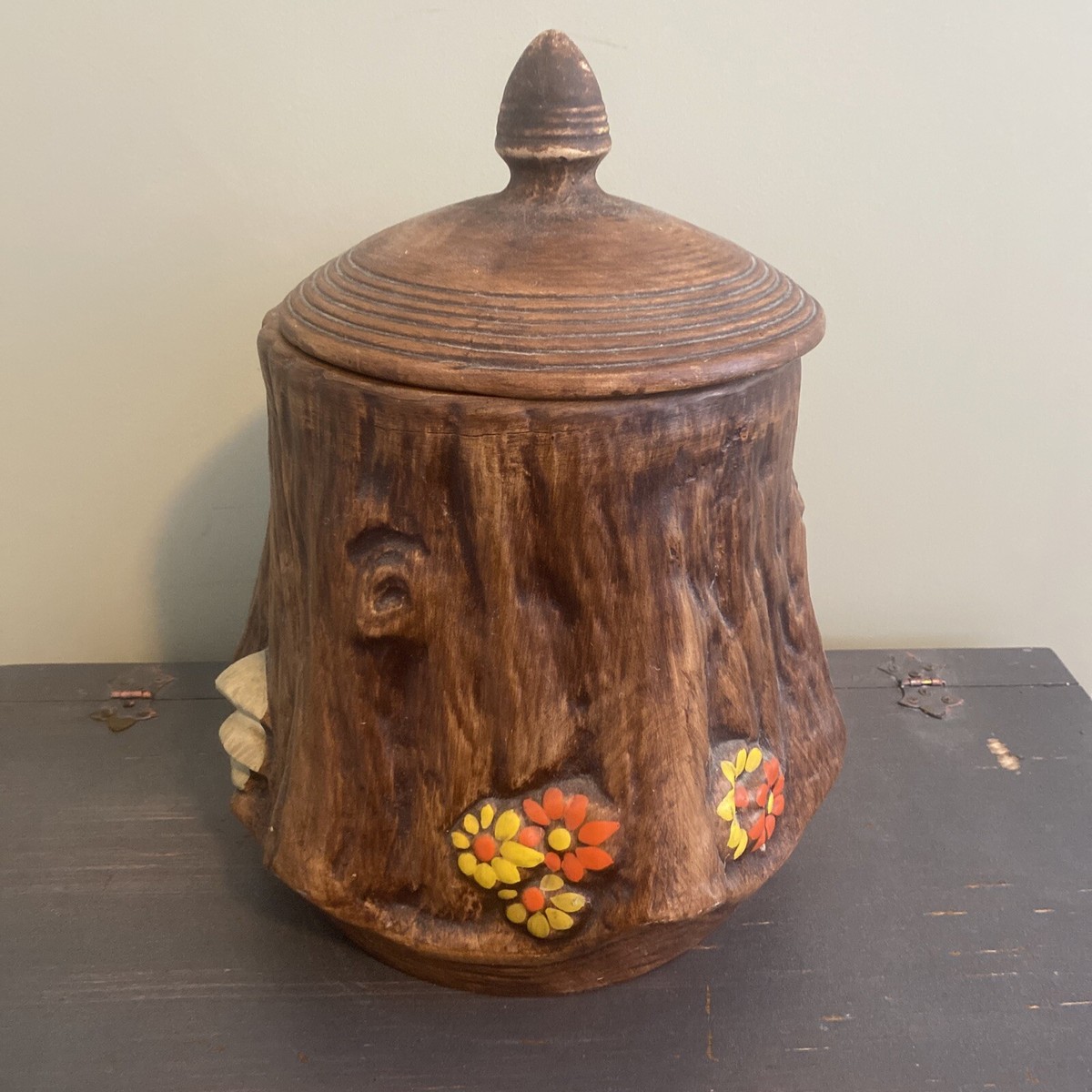 Vintage 1970s Ceramic Tree Stump Cookie Jar Canister Vintage 1970s Ceramic Tree Stump Cookie Jar Canister