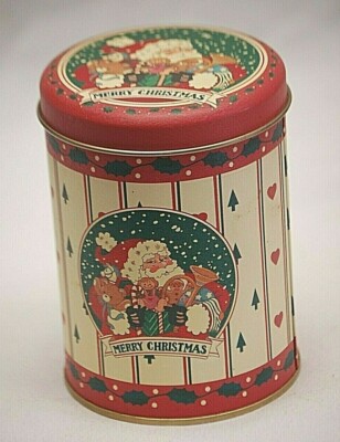 Santa with Christmas Toys Candy Tin Box Storage Container Advertising Xmas