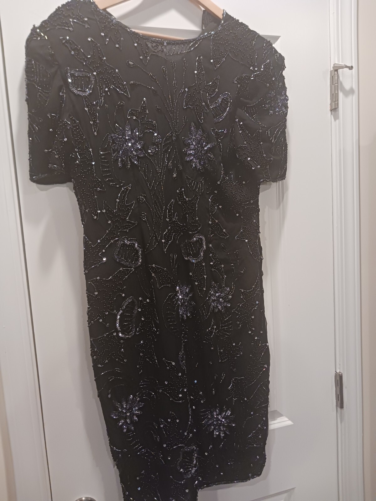 Robert Anthony Beaded Sequin Black Silk Dress 14 - image 1