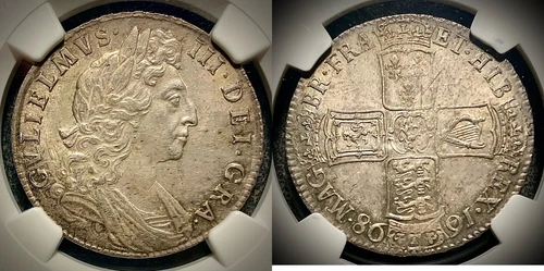 ENGLAND Great Britain 1/2C 1698 William III Decimo Half Crown NGC MS 64