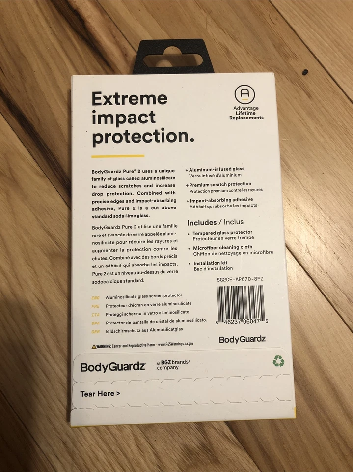 Protector de pantalla de vidrio templado BodyGuardz Pure 2 bordes para Apple iPhone 6s/7/8 Foto 2 de 2