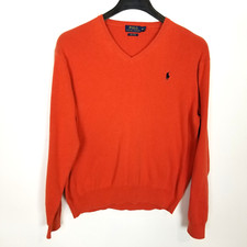Polo Ralph Lauren Mens Pima Cotton Knit Jumper Sz XL Orange V Neck Preppy Logo