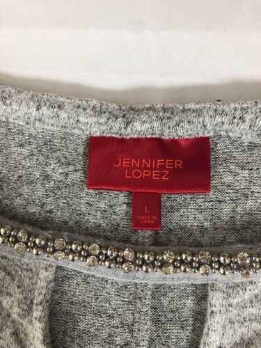 Women’s JENNIFER LOPEZ Gray Embellished Rhinestone SWEATER Size Large - Picture 3 of 9