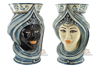 Vase Moors kopf Keramik Caltagirone Male Female Verzierung Übertopf A