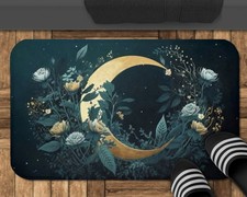 Moon Witchy Goth Boho Abstract Floral Leaf Bath Mats Non-Slip Absorbent Soft ...