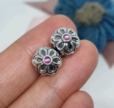 Charm clip fiore rodolite argento e zinnia originale Pandora x 2 💕 S925 ALE 
