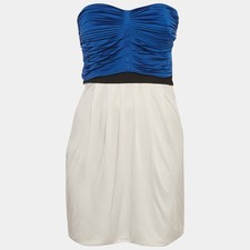 Gucci Blue White Jersey Pleated Strapless Mini Dress S