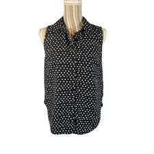 A New Day Women  s Black Polka Dot Button Front Collared Blouse Size Medium