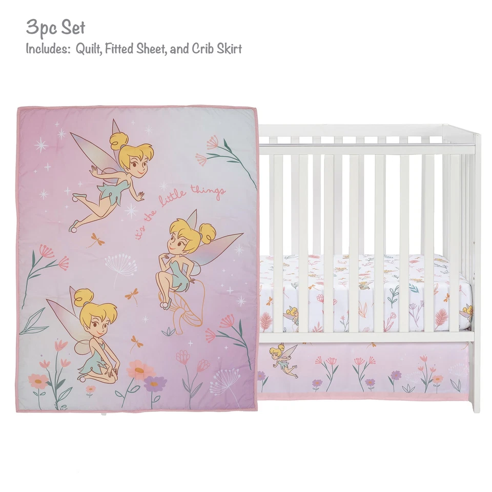 Bedtime Originals Tinker Bell 3-Piece Crib Bedding Set - Pink, Purple, White - Image 2 of 4