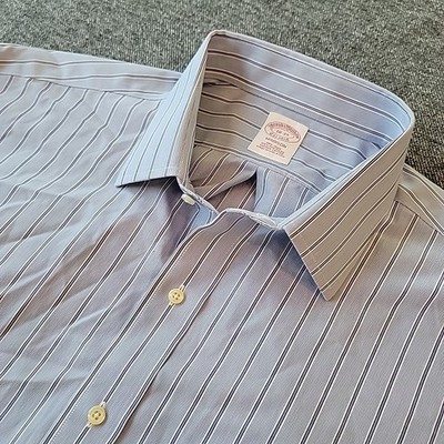 Brooks Brothers Dress Shirt Men's 18 35 Madison Blue Striped Non Iron Supima