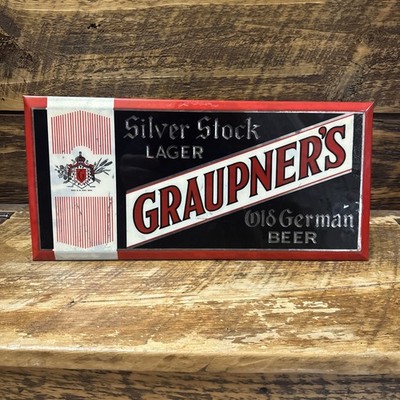 Graupner s Silver Stock Old German Beer Celluloid Sign Rare TOC 1930s PA Tin
