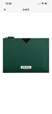 Prada Beauty Green Clutch Bag Cosmetic Pouch Travel Bag New with Dust Bag