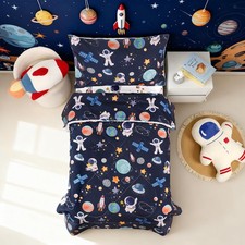 4 Piece Toddler Bedding Set, Ultra Soft and Breathable Cartoon Space Toddler ...