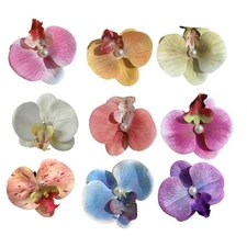 Elegant Orchids Hair Clips Set of 9 Fabric Flower Barrettes for Women and Girls