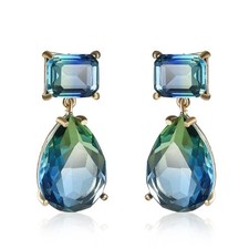 925 Sterling Silver Green Tourmaline Drop Earrings Women Wedding Dangle Jewelry