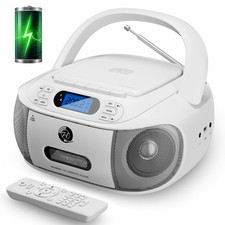CD Cassette Player Combo, Rechargeable Boombox with Bluetooth 5.1, CD Player ...