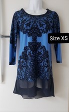 Women's Fashion Mini Dress Longsleeves Crewneck Blue/Black Size XS New