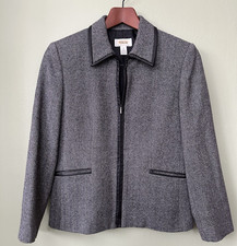 VTG Wool Blazer Herringbone Made Hong Kong Jacket Talbots Women's Size Petite 6