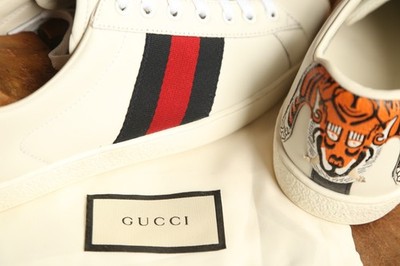 Gucci Ace Tiger Snake Weiß Leder Schuhe Turnschuhe Sneaker Herren UK 7 US 8 EU 41