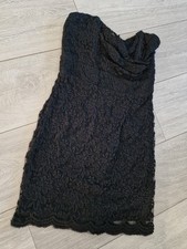 Black Lace Figure Hugging Bodycon Strapless Dress Size 8