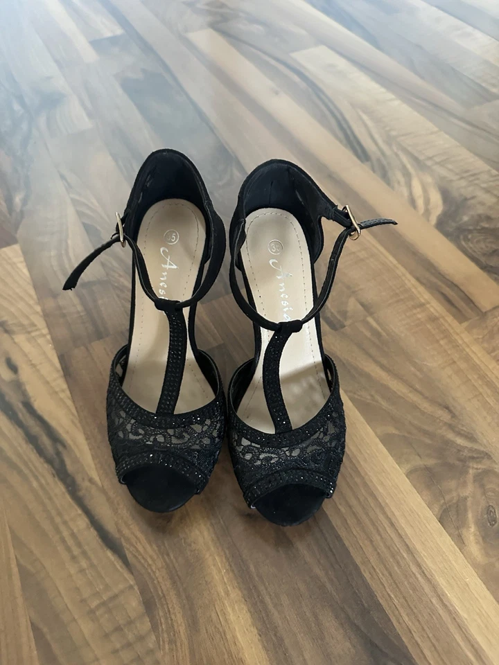 JULIET Pumps Sandalen Damen Schuhe Gr. 35. Schwarz Strasssteine Glitzer TOP - Bild 2 von 2