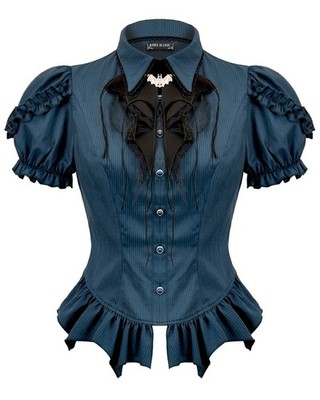 Dark In Love Damen Gothic Academy gestreifte Puffärmel Bluse