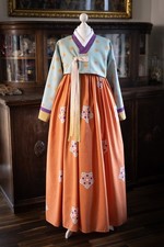 Hanbok - printed jeogori and chima "Autumn colors"