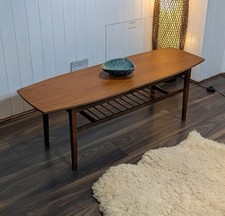 Mid Century Danish Teak Coffee Table Vintage  1960s Slatted Shelf Scandinavian