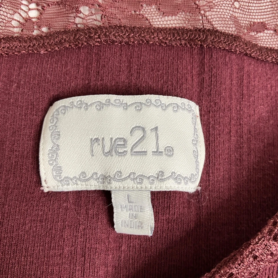 Camiseta sin mangas vintage Y2K Rue 21 para mujer L borgoña con ribete de encaje espalda deportiva acanalada elástica Foto 4 de 4