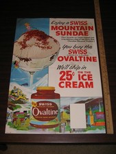 Cartel de esquí de nieve para niños alpinos helado montaña Alpes suizos años 60 OVALTINE