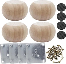2 Inch Wooden Bun Feet Sofa Replacement Parts Round Furniture Legs Unfinished...