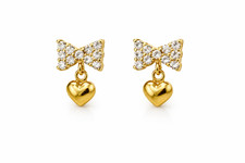 14k Solid White or Yellow Gold Bow Tie Stud Earrings with CZ