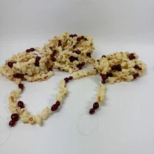 Vintage Popcorn Cranberry Blow Mold Christmas Garland Holiday 3 Strands 12 Yards