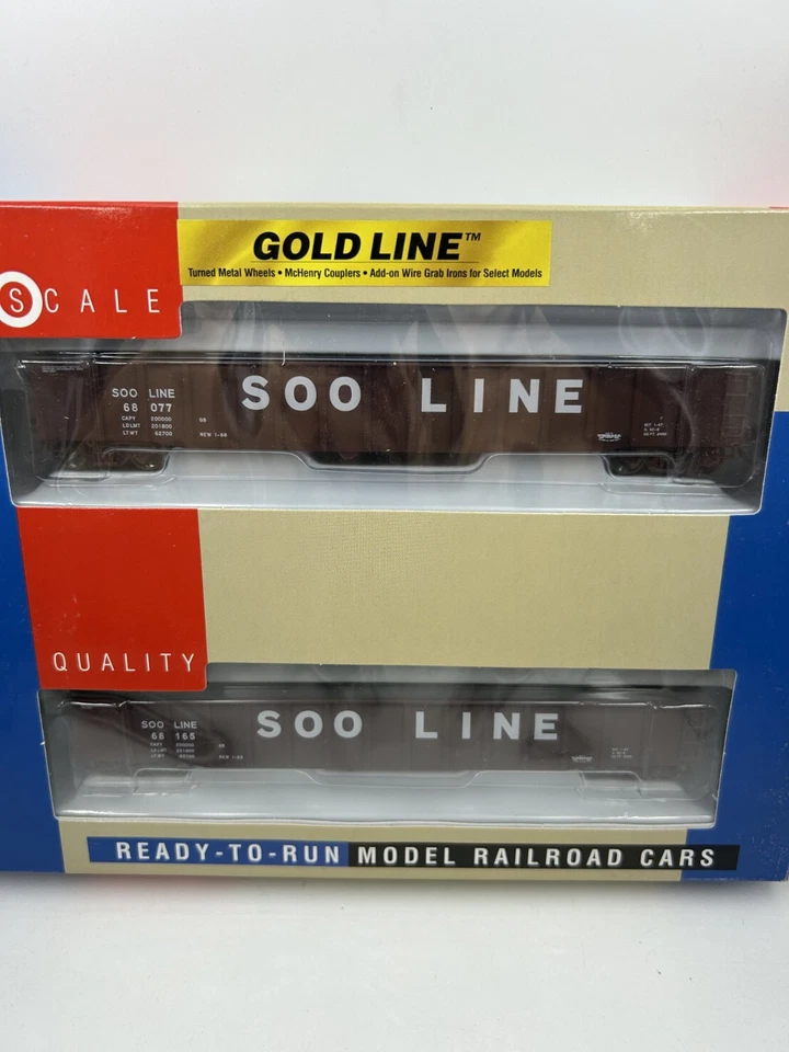 HO WALTHERS 932-240251 53' THRALL GONDOLA (2-PACK)  SOO LINE RTR GOLD - Image 2 of 3