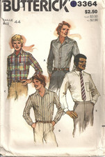 BUTTERICK 3364 MEN'S SIZE 44 SHIRTS SEWING PATTERN 1980's