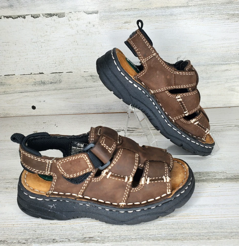 Коричневые кожаные рыбацкие сандалии Buster с открытым носком 24858-5 Clark для малышей 11 М - Изображение 3 из 4