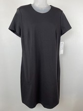 Calvin Klein Dress Womens 12 Black Pull On Short Sleeve Zip Round Neck Casual