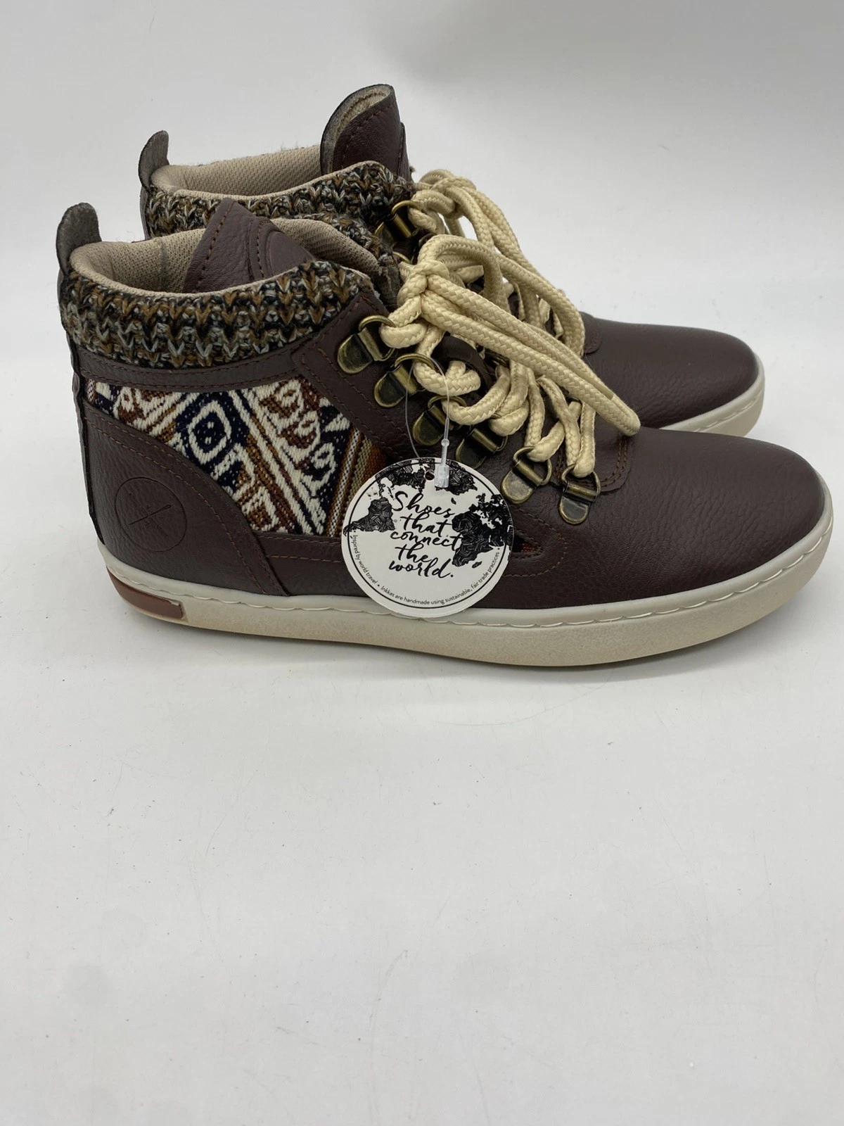 INKKAS Rooster Camping Boot Mid top Leather Shoe Women 6, Brown High Top Aztec