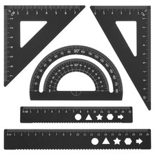 Triangle Ruler Protractor Square and Ruler Set, 5 Pcs Black, 15cm/6"
