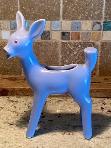 Vintage Shawnee Ceramice Deer Planter - blue, 8.5" tall, used for dispaly only